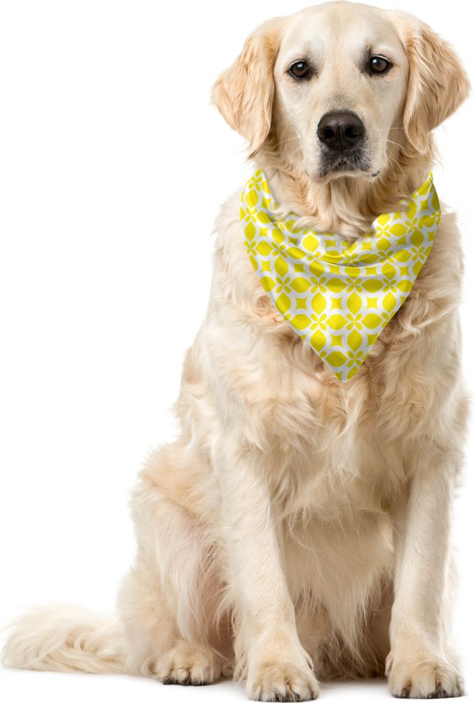 ABAKUHAUS Gelb und Weiß Haustier Bandana, geometrische Blumen, 55x55 cm, Gelb und Weiß