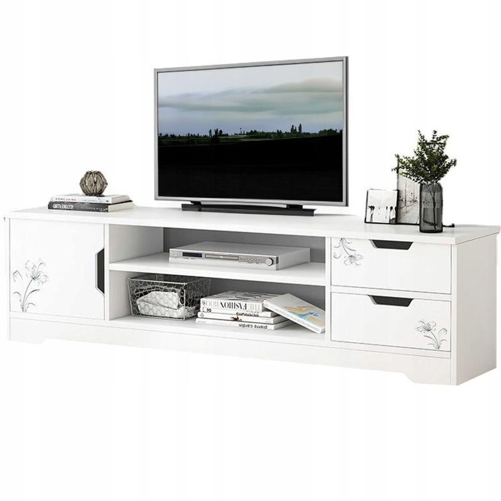 TV-Ständer, weiße Kommode, moderner Standfernseher, 120 cm Produktbild 