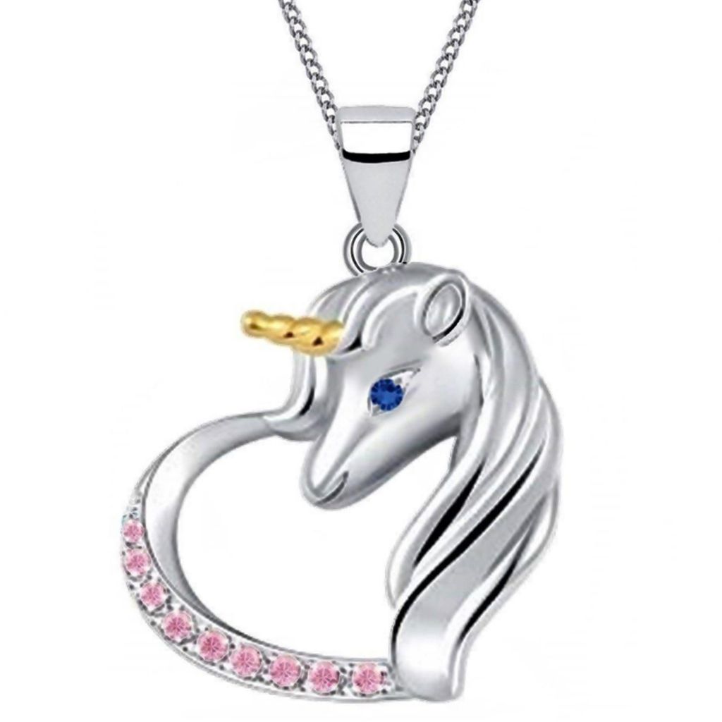 Einhorn Kette Herz-Anhänger Echtsilber Märchen Schmuck für Kinder