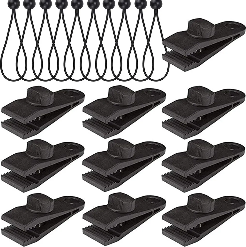 Clips de Serrage Tarp Clips Set 20 Pièces en Plastique Noir Robuste