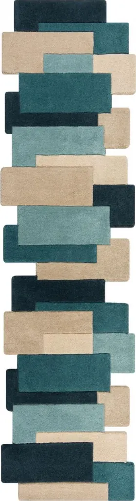 Grand tapis de couloir 60x230 cm bleu sarcelle motif abstrait chic