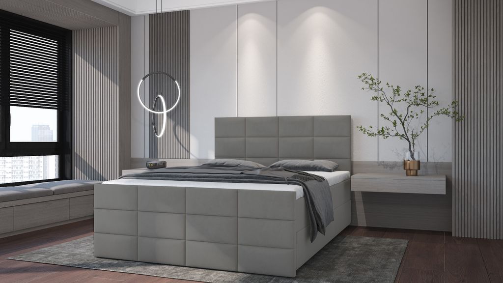 SALES LEADER Boxspringbett ANKARA 120x200 cm Polsterbett mit zwei Bettkästen, Komplett-Set mit Matratze und Topper (4cm), Dunkelbeige, Bett Stoff ...