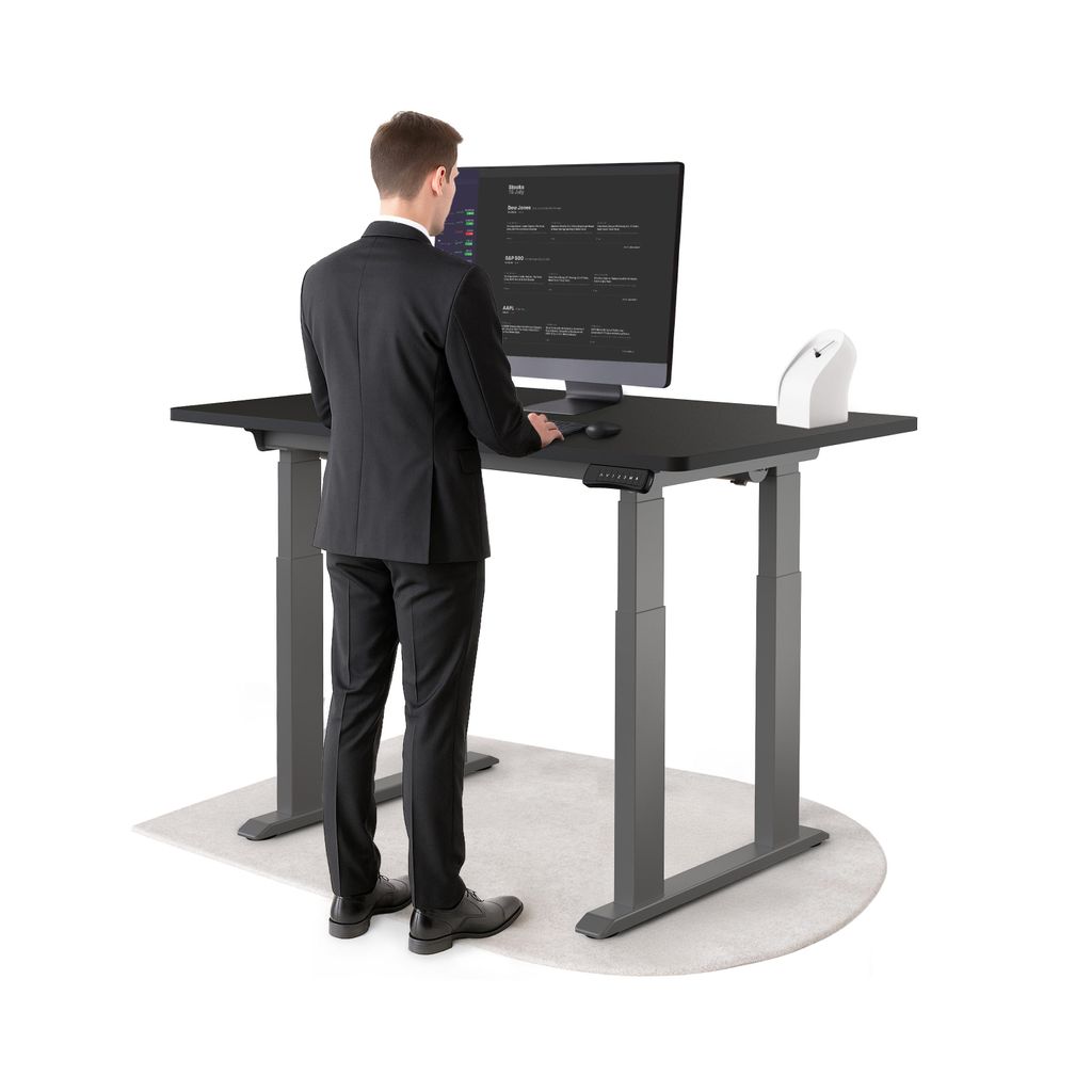 DESKSPACE Höhenverstellbarer Schreibtisch elektrisch mit leisem Dual-Motor – stabiles 4-Bein-Gestell (Grau Gestell, Schwarz Tischplatte, 140×70...