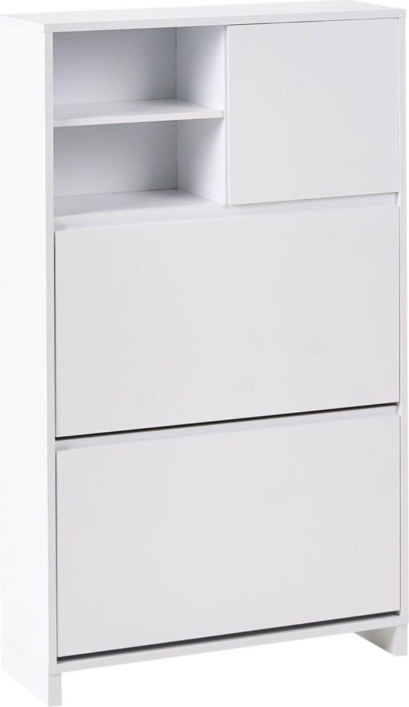 BELIANI Hoher Schuhschrank Weiß Faserplatte mit 2 Klapptüren Regalen u. Schrank Modern Schuhkipper Schuhkommode Flur Diele Ankleide Garage Garderobe