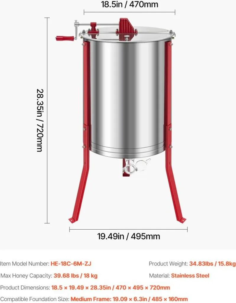 Extracteur de miel manuel - Solution 6 cadres pour extraction sans casse