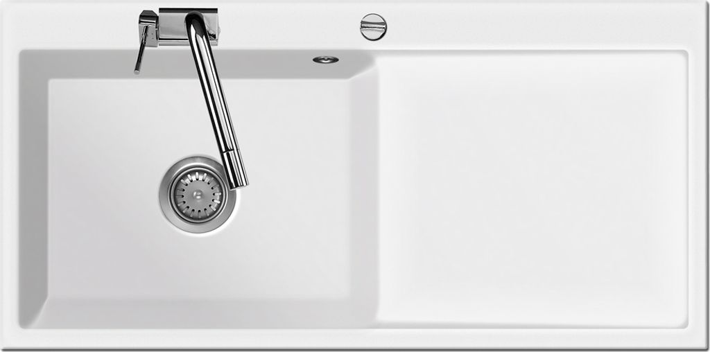 Flächenbündige Spüle MERA 100 SL F Polar Becken links mit Excenterbedienung