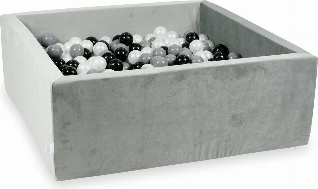 Bällebad 600 Teile 110x110x40 Samtgrau: Schwarz, Grau, Perle