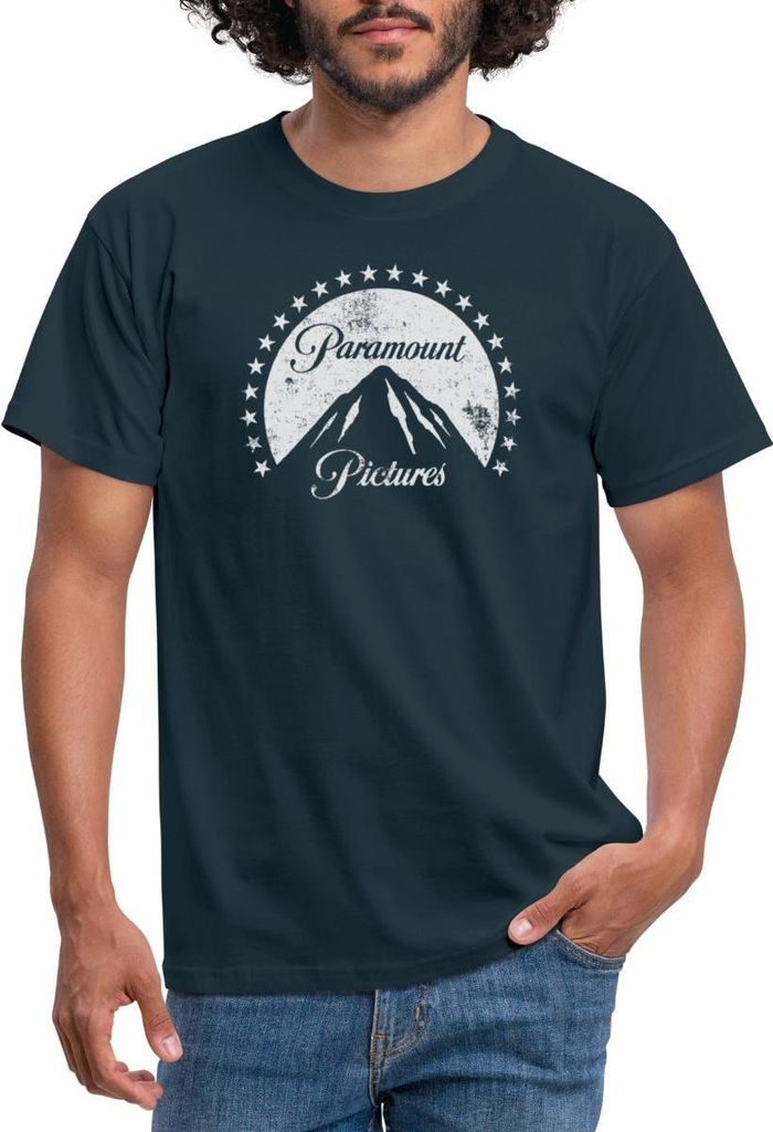 Spreadshirt Paramount Pictures Weißes Logo Im Vintage-Stil Männer T-Shirt, L, Navy