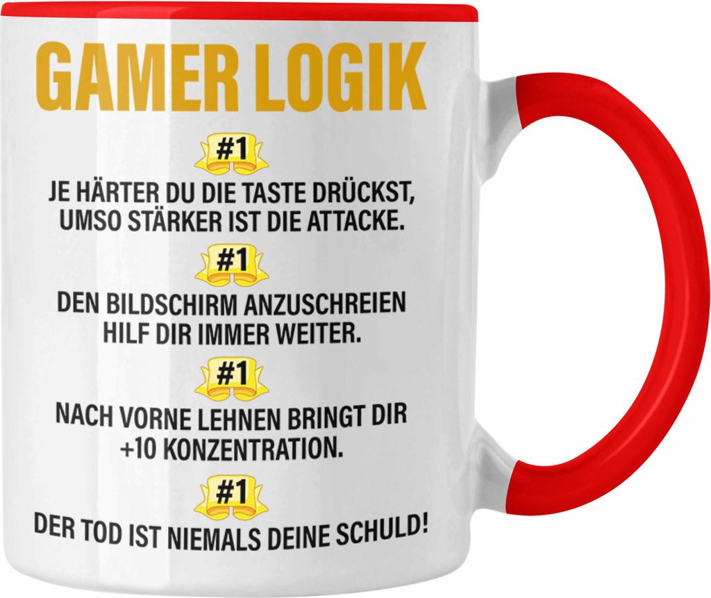 Trendation - Gamer Tasse Geschenk Jungs Jungen Zocker Mitbringsel Männer Tassen Zocken Gaming Geschenkideen PC Kinder Zubehör Spruch Lustig (Rot)