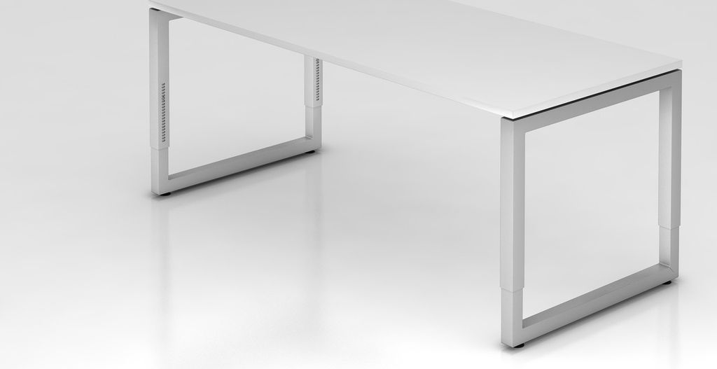Schreibtisch Pavo | Weiß | Silber Gestell | BxT 180x80cm | Arbeitshöhe 65-85cm | höhenjustierbar, 1cm Raster | O-Fuß-Gestell eckig | Rechteckfo...