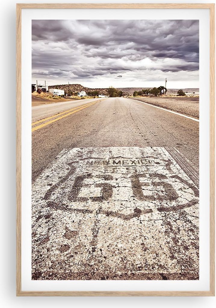 Gerahmtes Poster - Rahmen in heller Eiche - USA Route 66 Reise - 61x91,5 cm - Wand Bild - Wanddeko - Wandbilder - Wandposter - Bilderrahmen - Bilde...