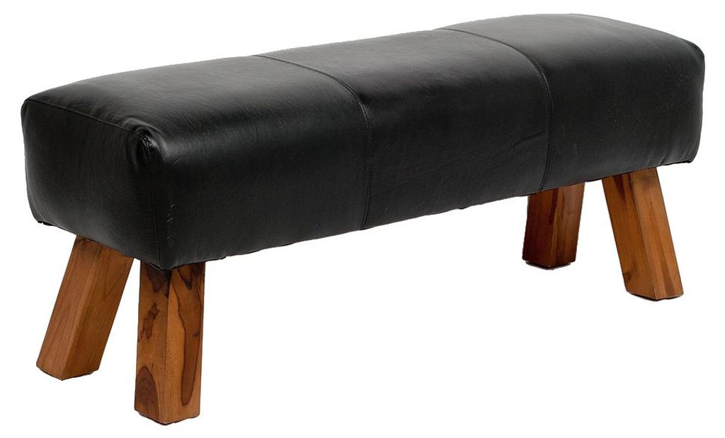 Leder Bank MAXI Schwarz 120cm Teakholz Turnbock