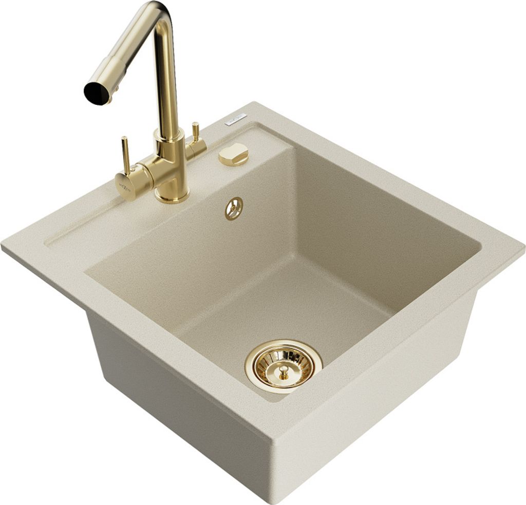 Mexen Vito 1-Becken-Granit-Spüle mit Mischbatterie Duero, Beige - 6503-69-671600-50