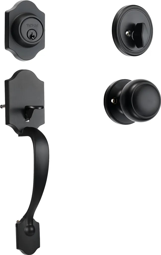 Serrure de Porte d'Entrée Complète Noire avec Poignée et Cylindre VEVOR