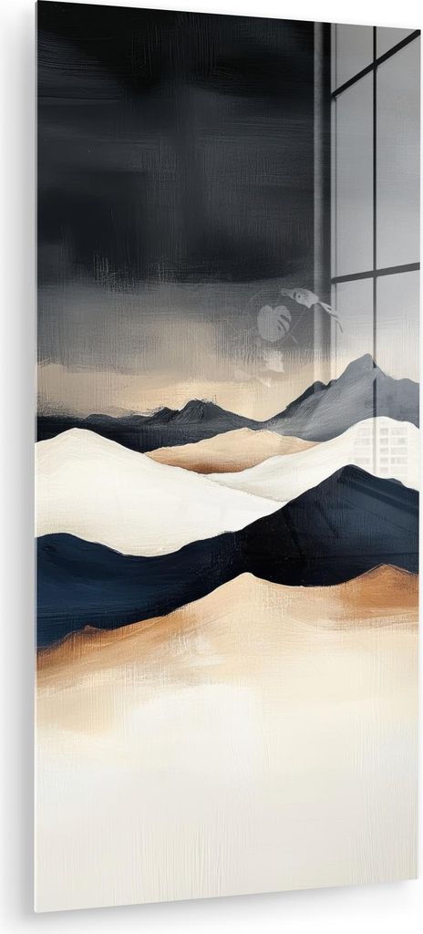 MuchoWow Glasbilder - Bilder auf Wandbild - Foto auf Glas Berge - Dunkelblau - Landschaft 60x120 cm Wanddekoration aus Glas - Acrylglasbild - Acryl...