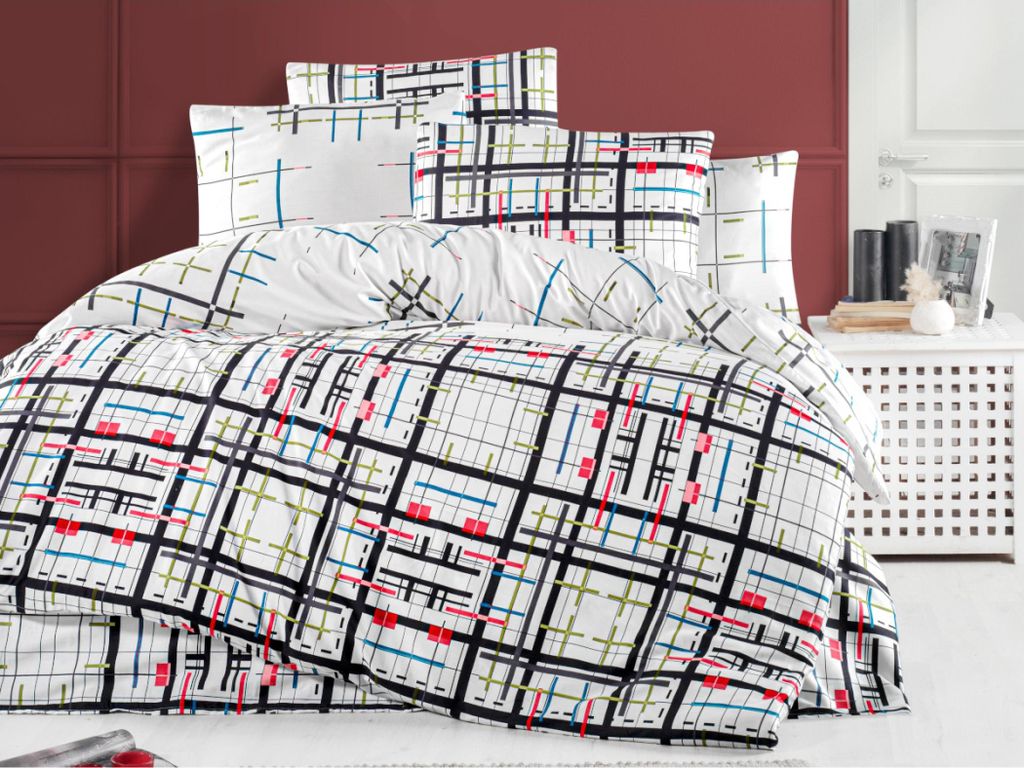 Französische Bettwäsche Satin 240x220, 70x90cm Geometrisch