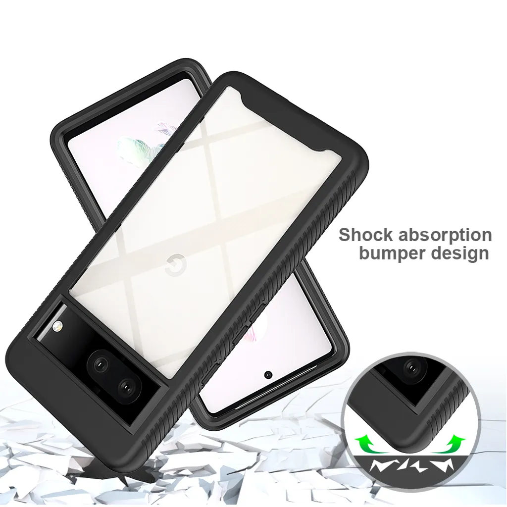 wahhle Compatible with Google Pixel 7 Pro Case, Built in Screen Protector Full Body Shockproof Slim Fit Bumper Protective Phone Cover Men Women-Black/Clear