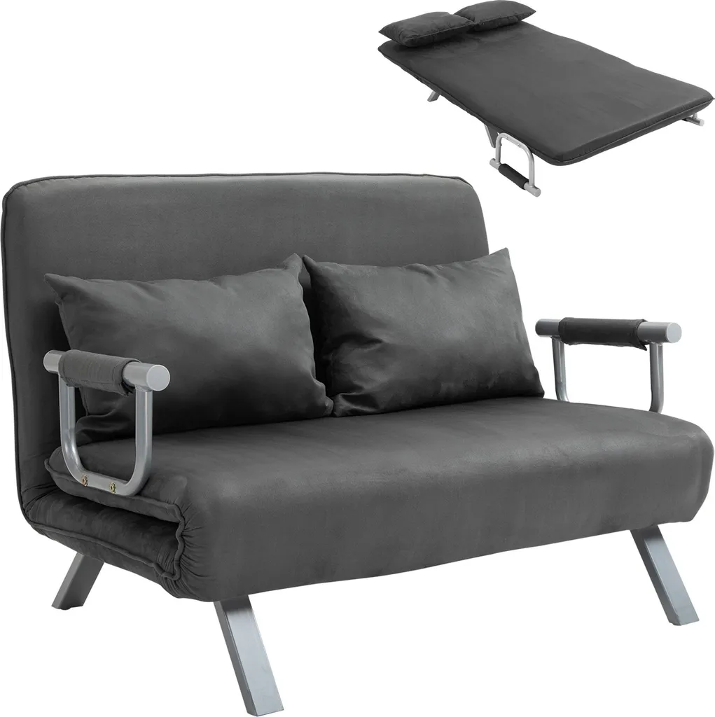 Canapé Convertible Déhoussable Gris avec Dossier Ajustable 5 Niveaux
