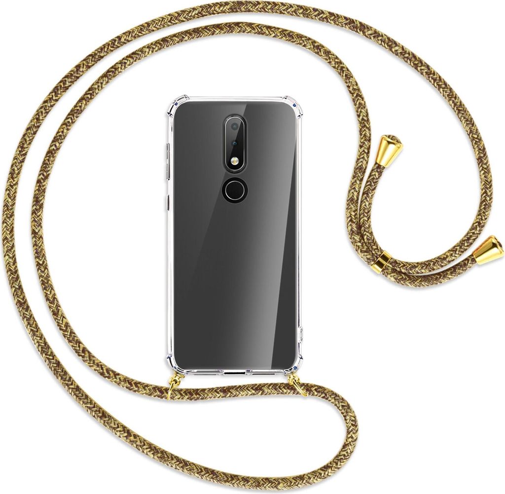 Handykette Backcover-Schutzhülle mit Band (Metall goldfarben) für Nokia 6.1 Plus / X6 - braun+beige