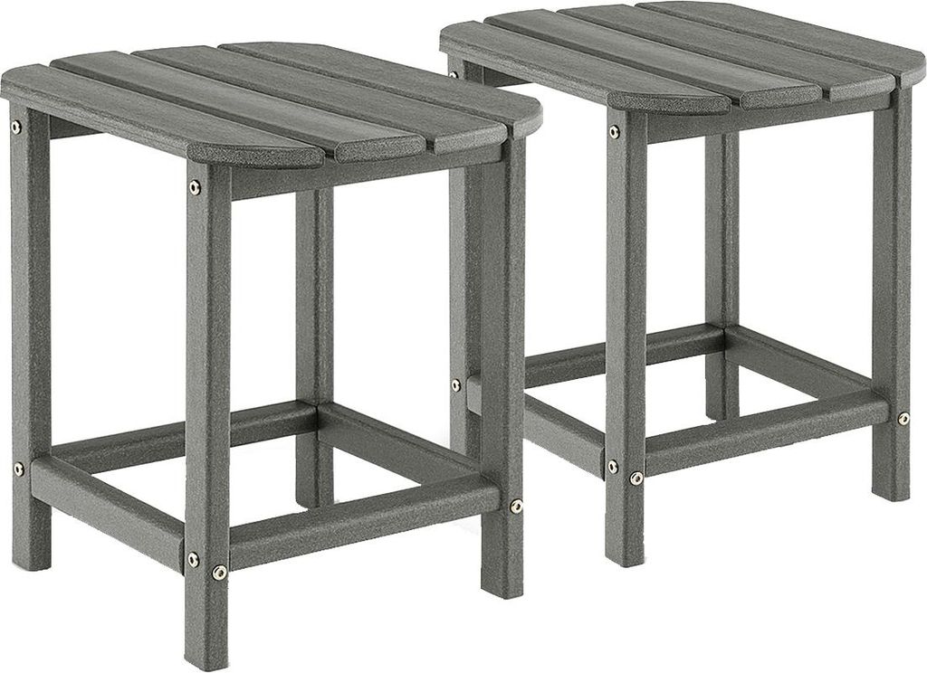 COSTWAY 2er Set Beistelltische Outdoor , Gartentische wetterfest aus HDPE, Kleiner Balkontisch, Kaffeetisch 48x37x46cm Grau