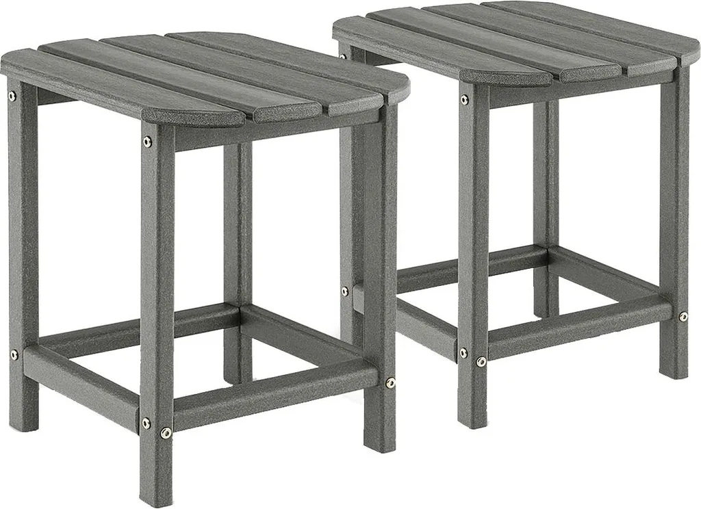 COSTWAY Lot de 2 Tables d'Appoint de Jardin en HDPE Gris 48x37x46cm