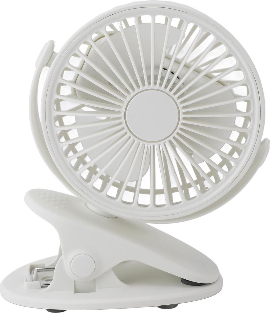 Clip On Fan 360 Grad drehbar 3 Gänge Leise USB Aufladung Tragbarer kleiner Tischventilator für Büro Camping Kinderwagen Haus Weiß