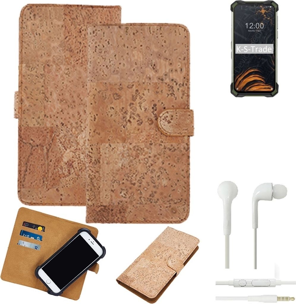 K-S-Trade Hülle kompatibel mit Doogee S88 Pro + in ear Kopfhörer Kork Handyhülle Cover Schutzhülle TPU Case Bumper in Hellbraun, (1x)