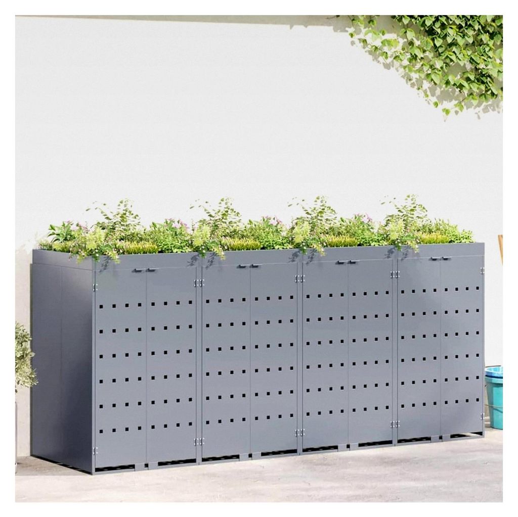 Müllbehälter für 4 Tonnen Hellgrau 272 x 77,5 x 121,5 cm, wetterfeste Mülltonnenbox für Campingplätze, Bürokomplexe und Wohnanlagen
