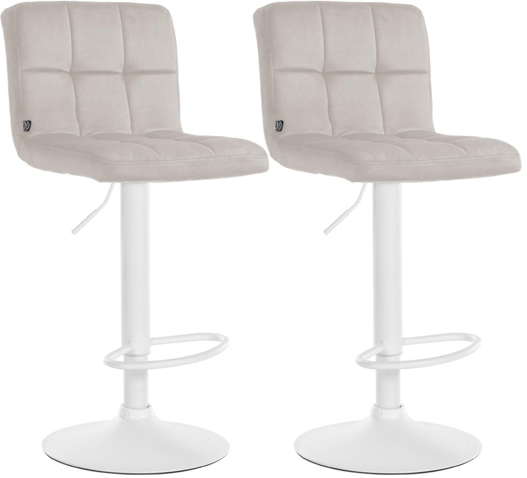 CLP 2er Set Barhocker Peru Samtbezug höhenverstellbar drehbar mit Rückenlehne creme Gestell Farbe weiß