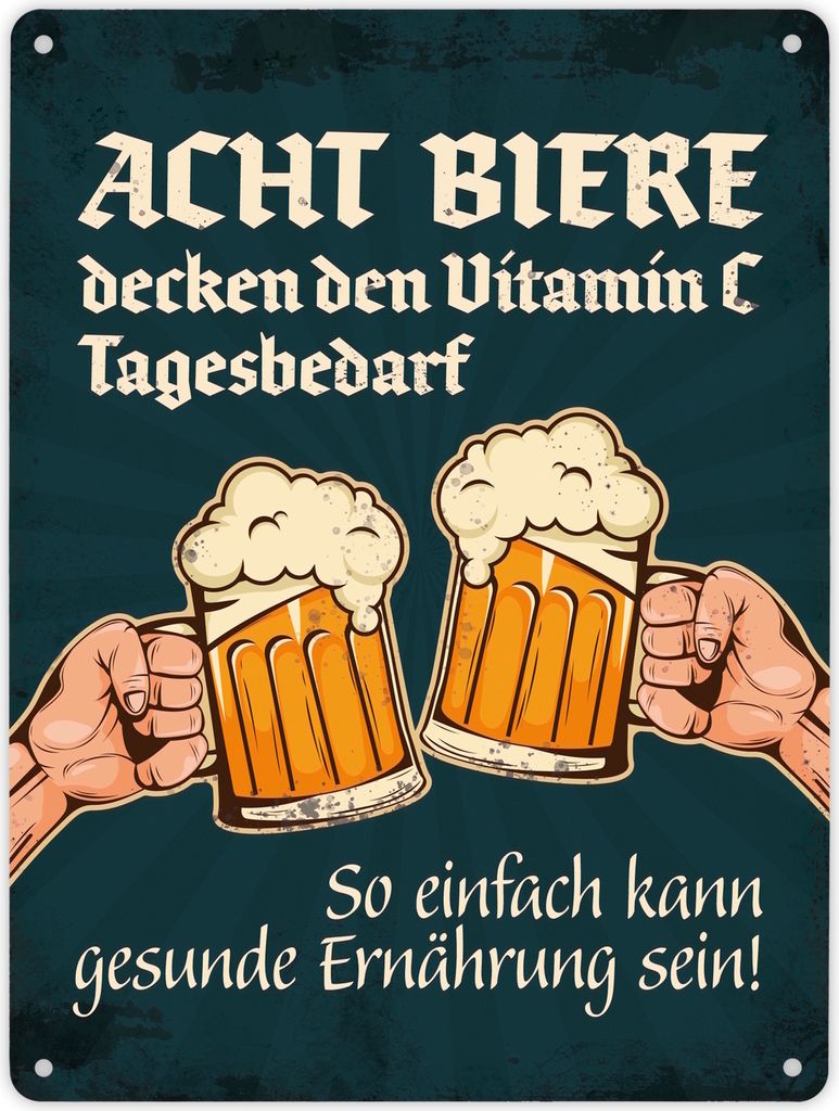 Metallschild XL mit Bier Motiv und Spruch: Acht Biere decken den Vitamin ...