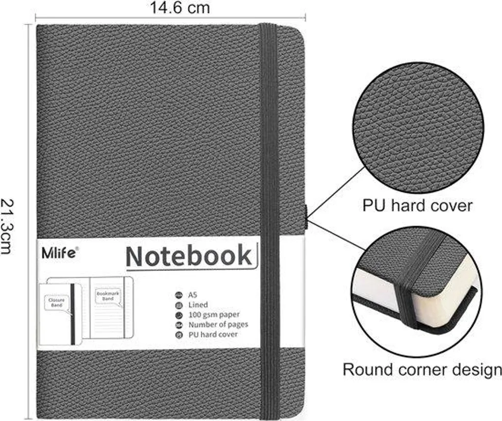 Carnet A5 gris anti-bavure 360 pages 100g, fini les pages qui percent