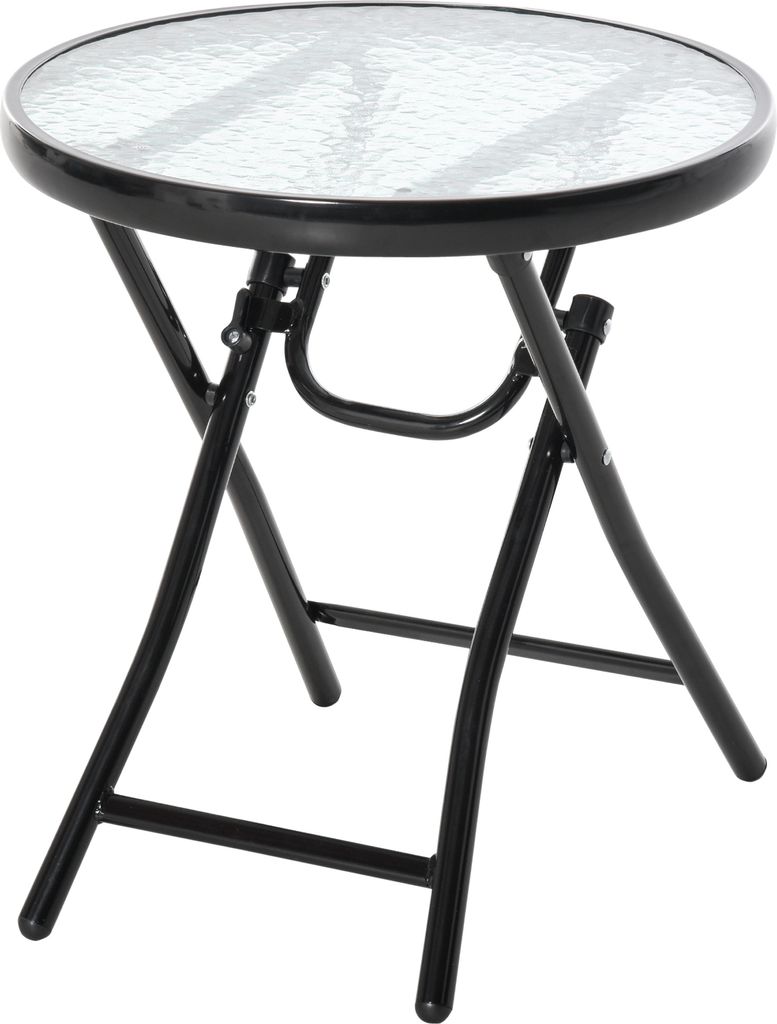 Runder Beistelltisch Klapptisch Gartentisch mit Glasplatte Ø45cm aus Metall Schwarz für Balkon & Terrasse,