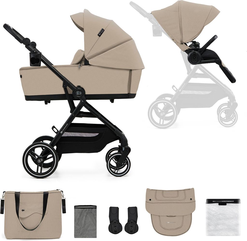 Kinderkraft YOXI 2-in-1 Kinderwagen bis 27 kg - Babywanne & Sportaufsatz - leicht - pannensichere Räder - TRAVEL SYSTEM - Beige