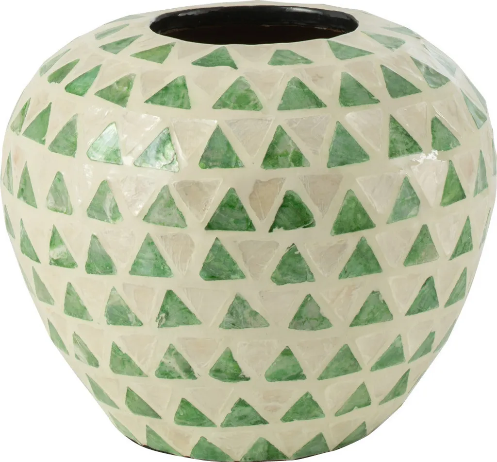 J-Line Vase Nuye Sphère Coquillages et Bambou Vert - Déco Naturelle