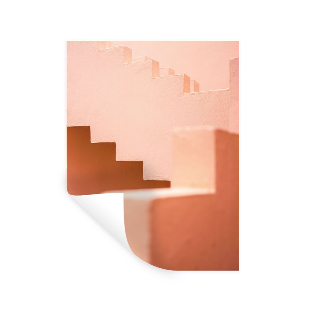 MuchoWow Wandtattoo Wandsticker Wandaufkleber Architektur - Treppe - Pastell - Rosa 90x120 cm Selbstklebend und Repositionierbar - Faltenfrei