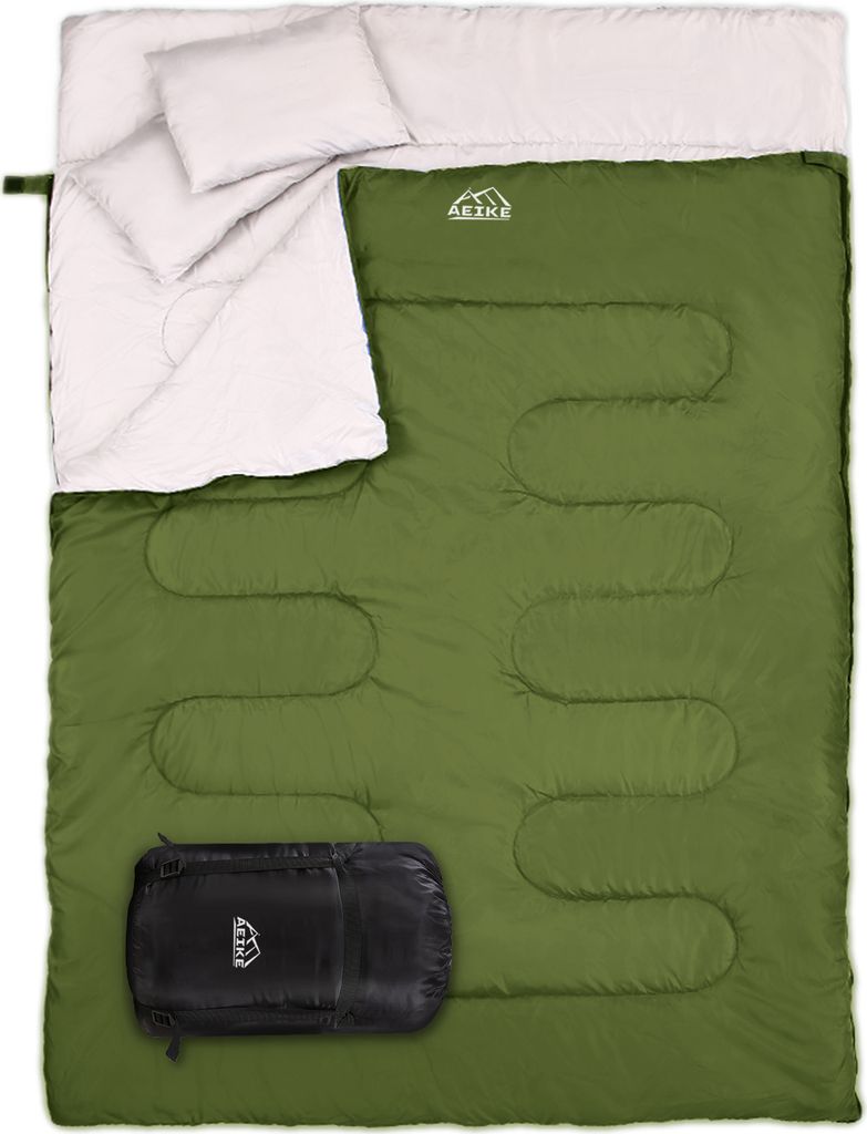 86''x60'' Doppel-Thermoschlafsack 2 Personen Outdoor Camping Wandern Schlafsack mit 2 Kissen