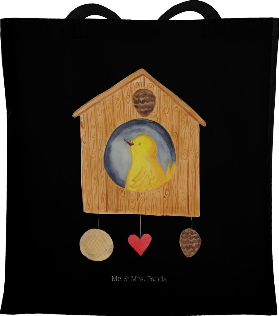 Mr. & Mrs. Panda Tote Bag Vogel Haus - Schwarz - Geschenk, Lustige Sprüche, canvas tasche, Wohnung, Zuhause, Stoffbeutel, Shopping, Castle, Laptop...