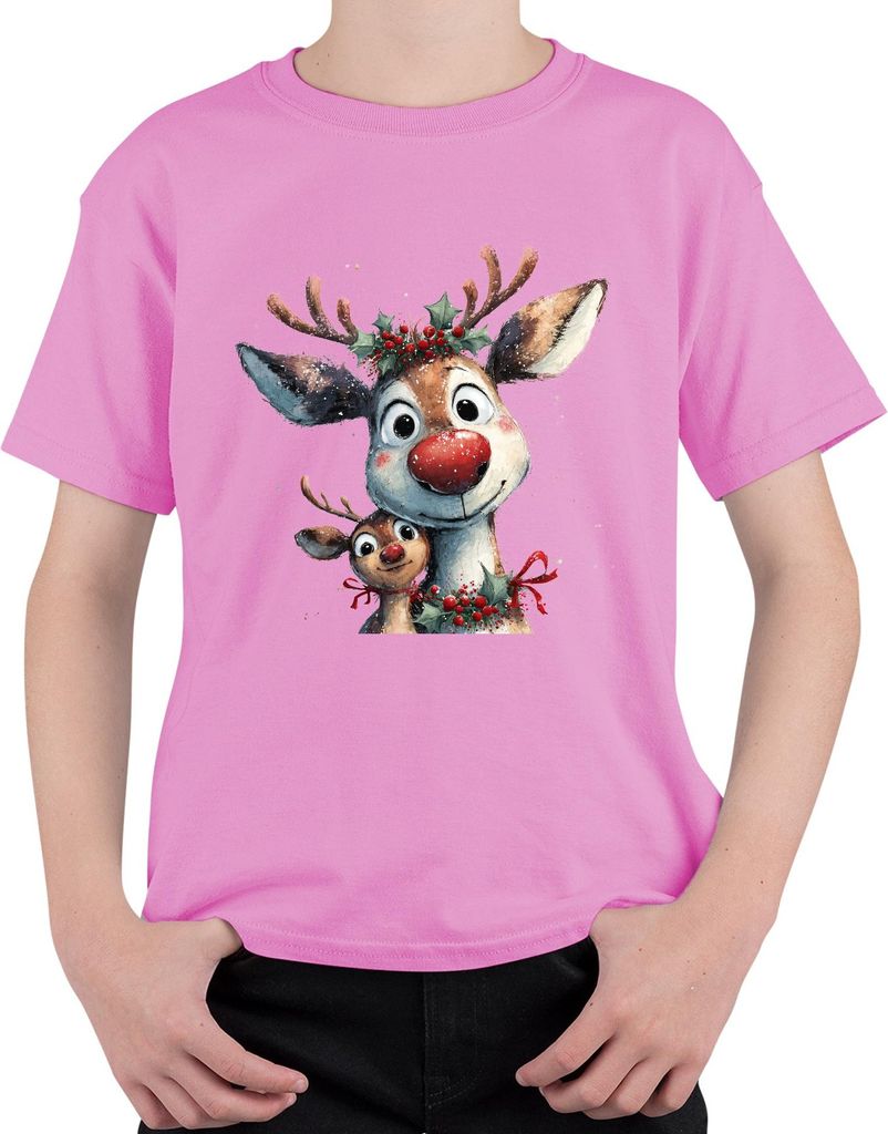 Rudolph Rentier rote Nase Weihnachten niedlich Familie Geschenk Uni Kinder T-Shirt, Pink, 104