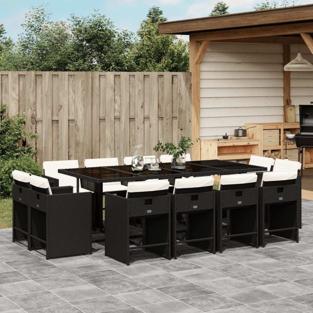 Maison Exclusive - 13-tlg. Garten-Essgruppe mit Kissen Schwarz Poly Rattan