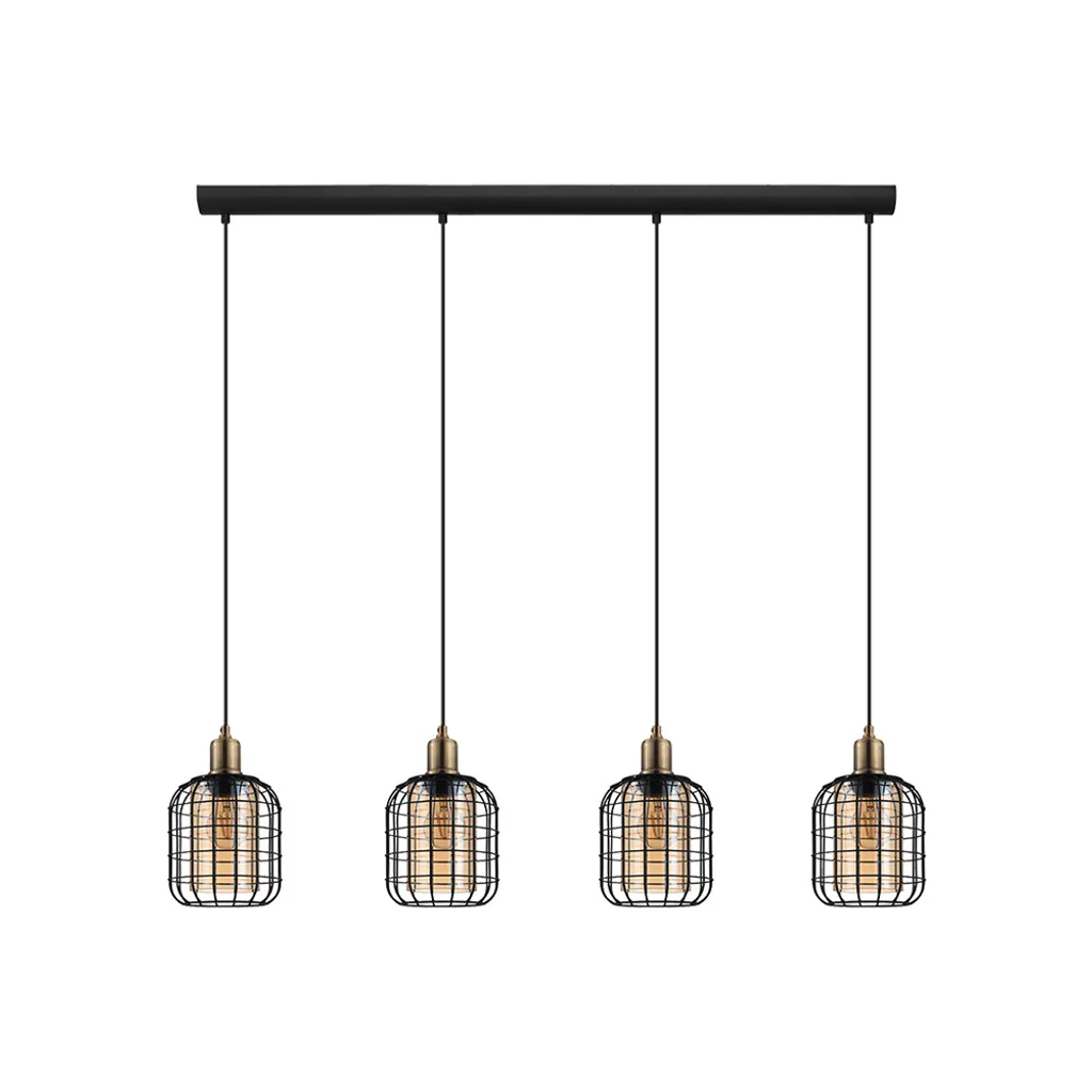 Éclairage Salle à Manger : Suspension CHISLE 4 E27 Noir Bruni Ambre