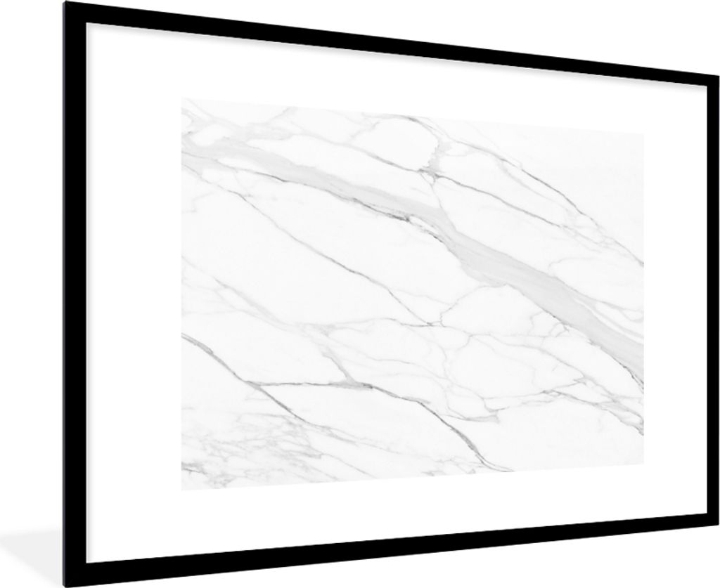 MuchoWow Gerahmtes Poster Marmor - Weiß - Linie - Muster - Luxus - Marmoroptik 90x60 cm - Poster mit Schwarzem Bilderrahmen Wandposter Rahmen Fo...