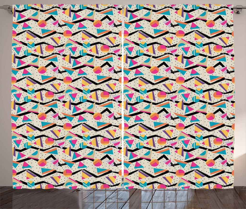 ABAKUHAUS Jahrgang Rustikaler Vorhang, 80er Memphis Geometrisch, Wohnzimmer Universalband Gardinen mit Schlaufen und Haken, 280 x 225 cm, Mehrfarbig