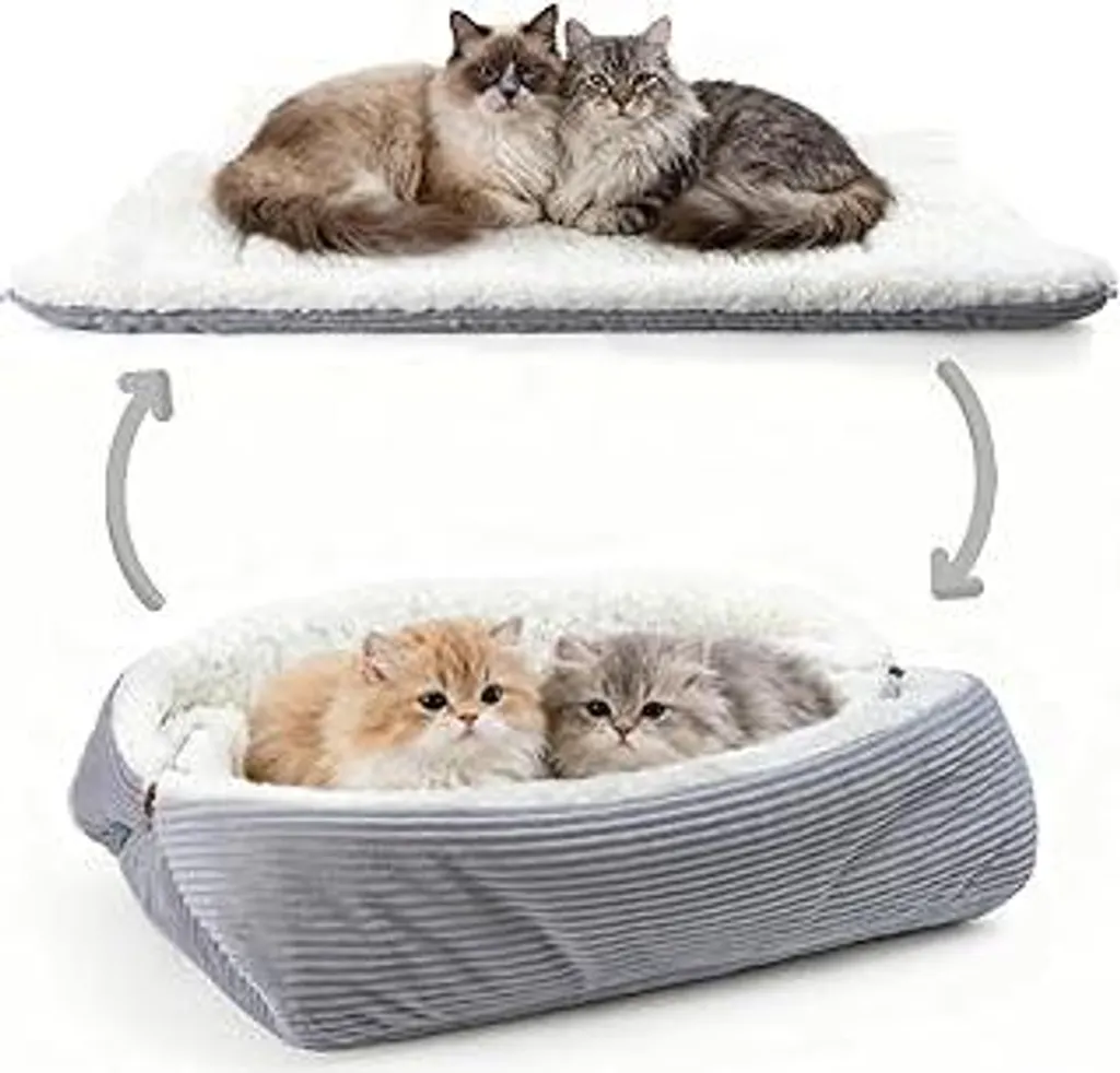 Morbido letto per gatti Lavabile 75x50 cm Letto in peluche per cani e gatti di piccola taglia - 2 in 1 Cuscino per gatti Coperta per gatti Divano per gatti Nido Letto, Dimensioni aperto 105x75 cm