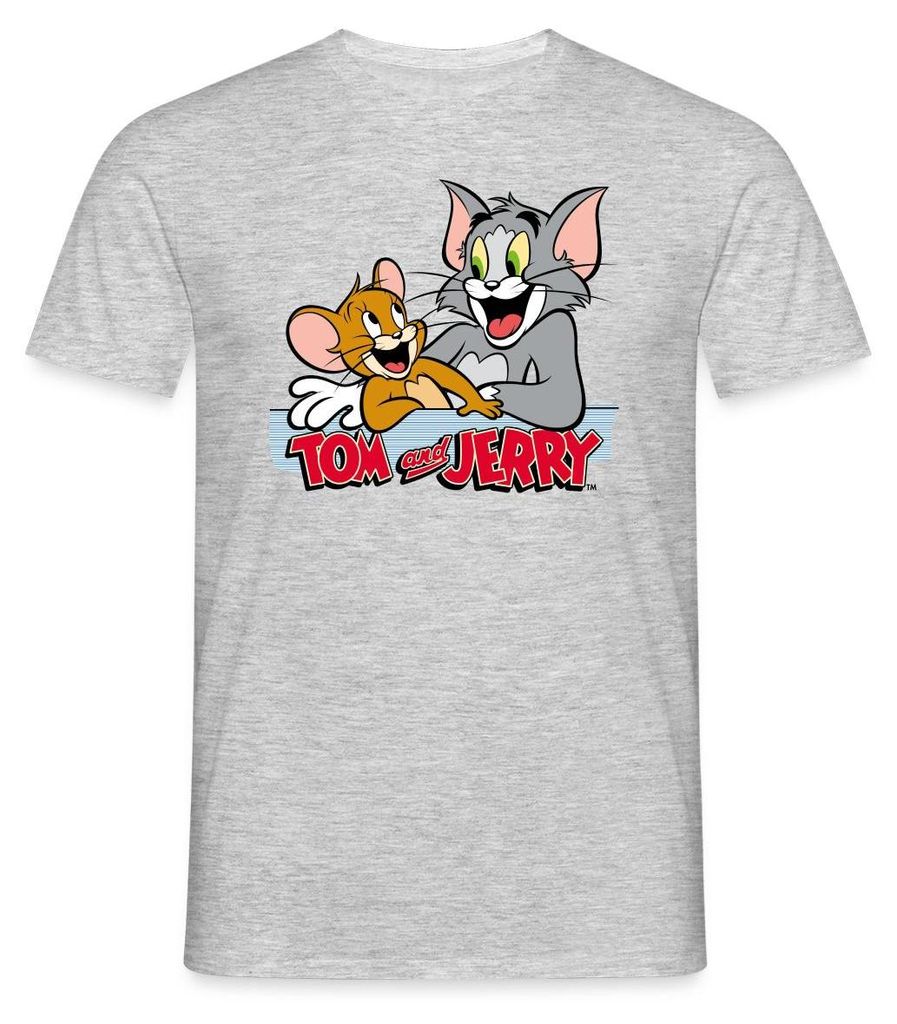 Spreadshirt Tom Und Jerry Fröhliche Freunde Männer T-Shirt, 3XL, Grau meliert