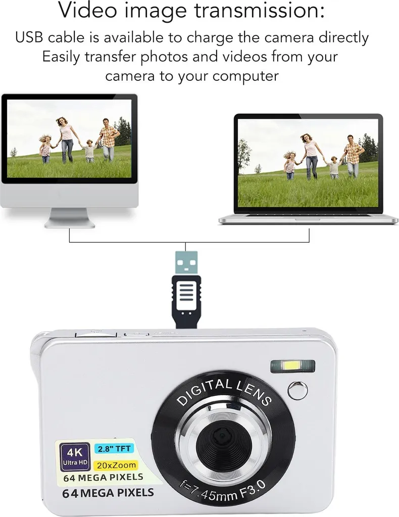 Appareil photo Vlogging 64MP Autofocus 4K - Compact Portable Zoom 20x