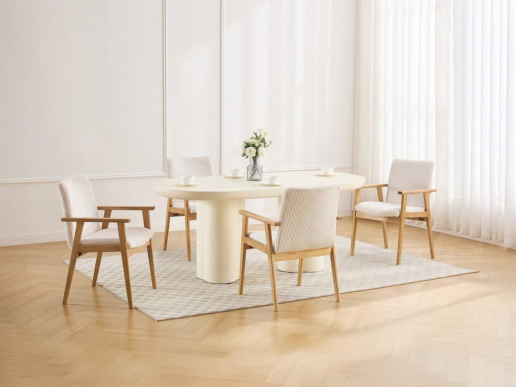 2er-Set Stühle mit Armlehnen aus Cord und Gummiholz - Creme - FILDON