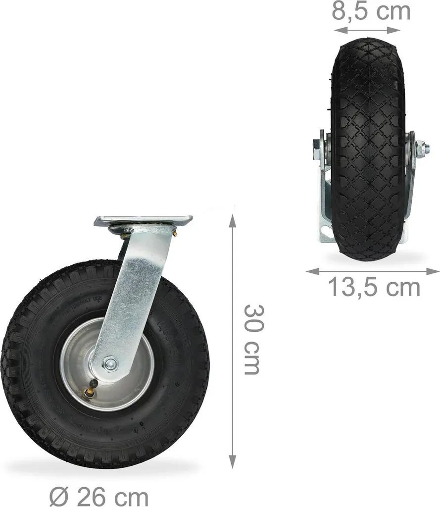 Lot de 2 roues pivotantes à air 3.00-4 gonflables pour chariot et diable