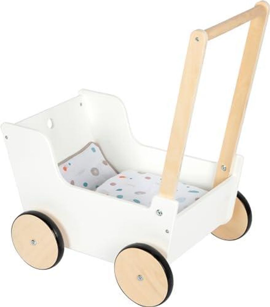Little Button houten poppenwagen met omkeerbaar beddengoed, Productafbeelding 