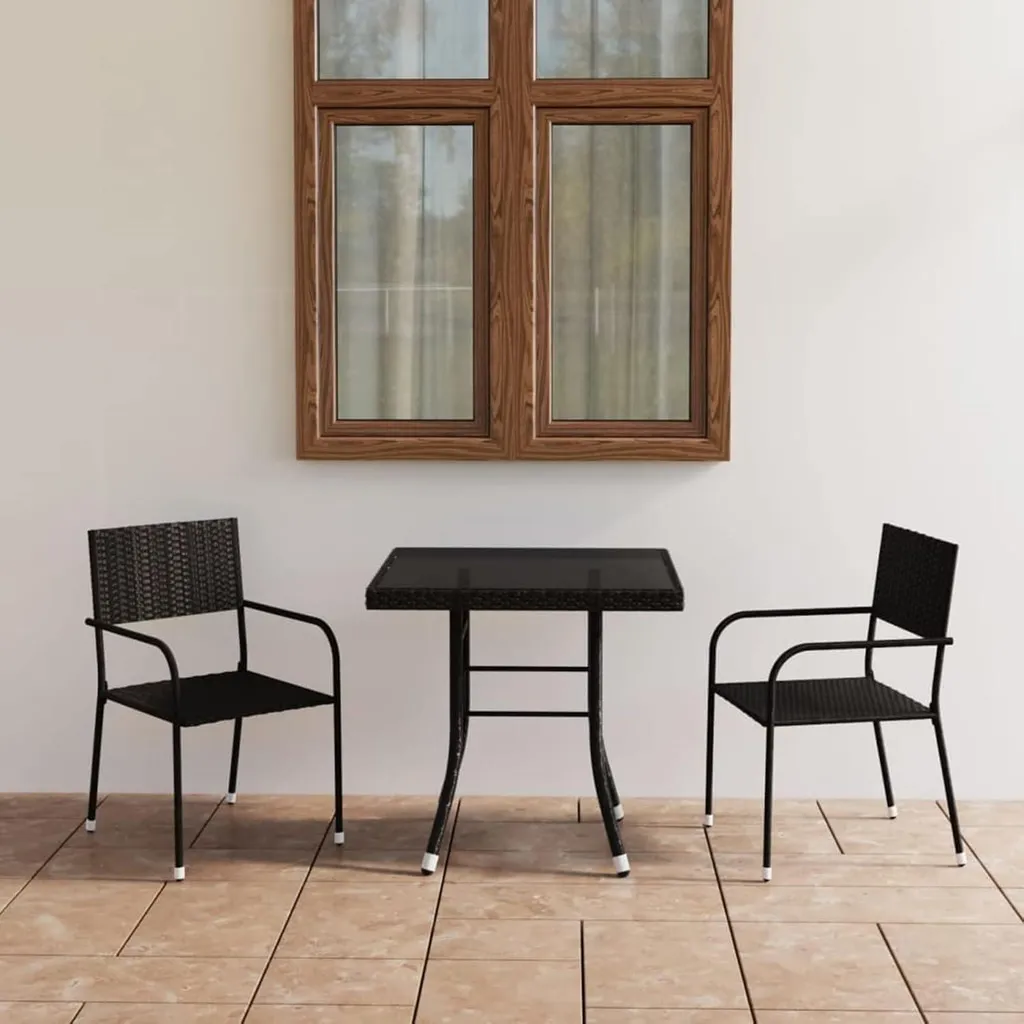 Salon de jardin 2 personnes en polyrotin noir - Ensemble table et chaises