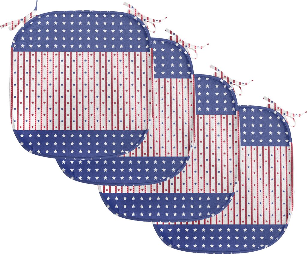 ABAKUHAUS USA Polster für Esszimmerstühle, Stars and Stripes-Flagge, Dekoratives wasserfestes Kissen mit Riemen für Küchensitze, 40 cm x 40 cm-...